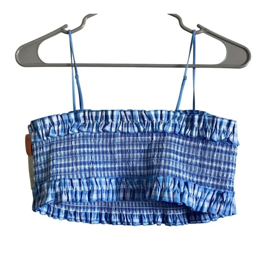 NWT Women's XL Blue Gingham Woven Bandeau Bralette - Colsie - Picture 3 of 4